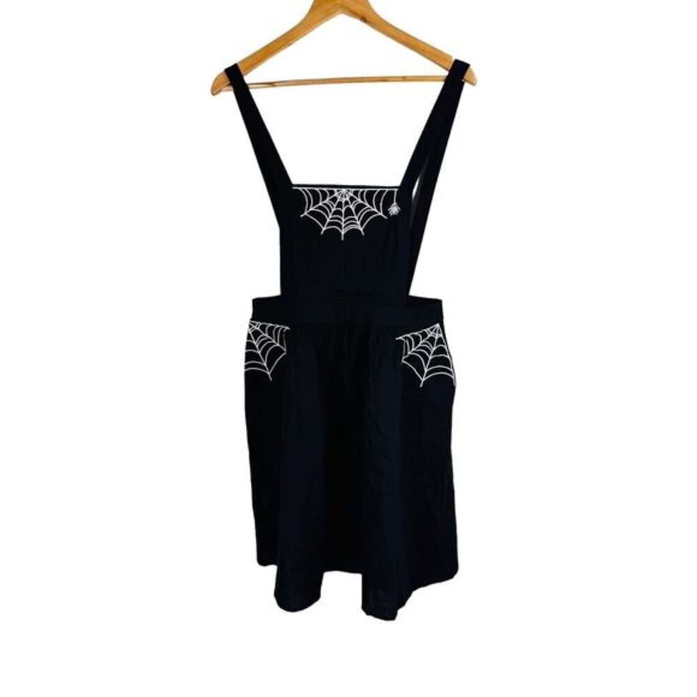 ModCloth Spiderweb Pinafore Apron Jumper Dress Black Small Witchy Whimsigoth
